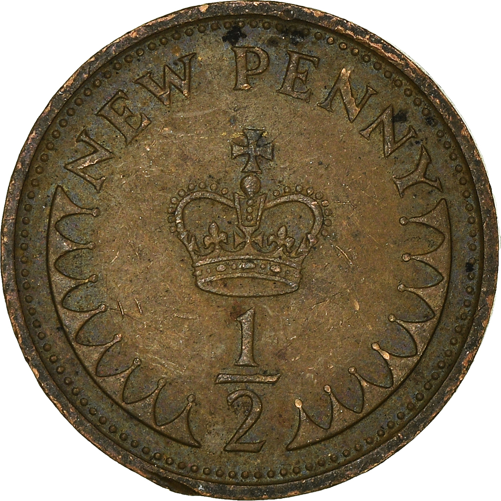 Moneda, Gran Bretaña, 1/2 New Penny, 1976