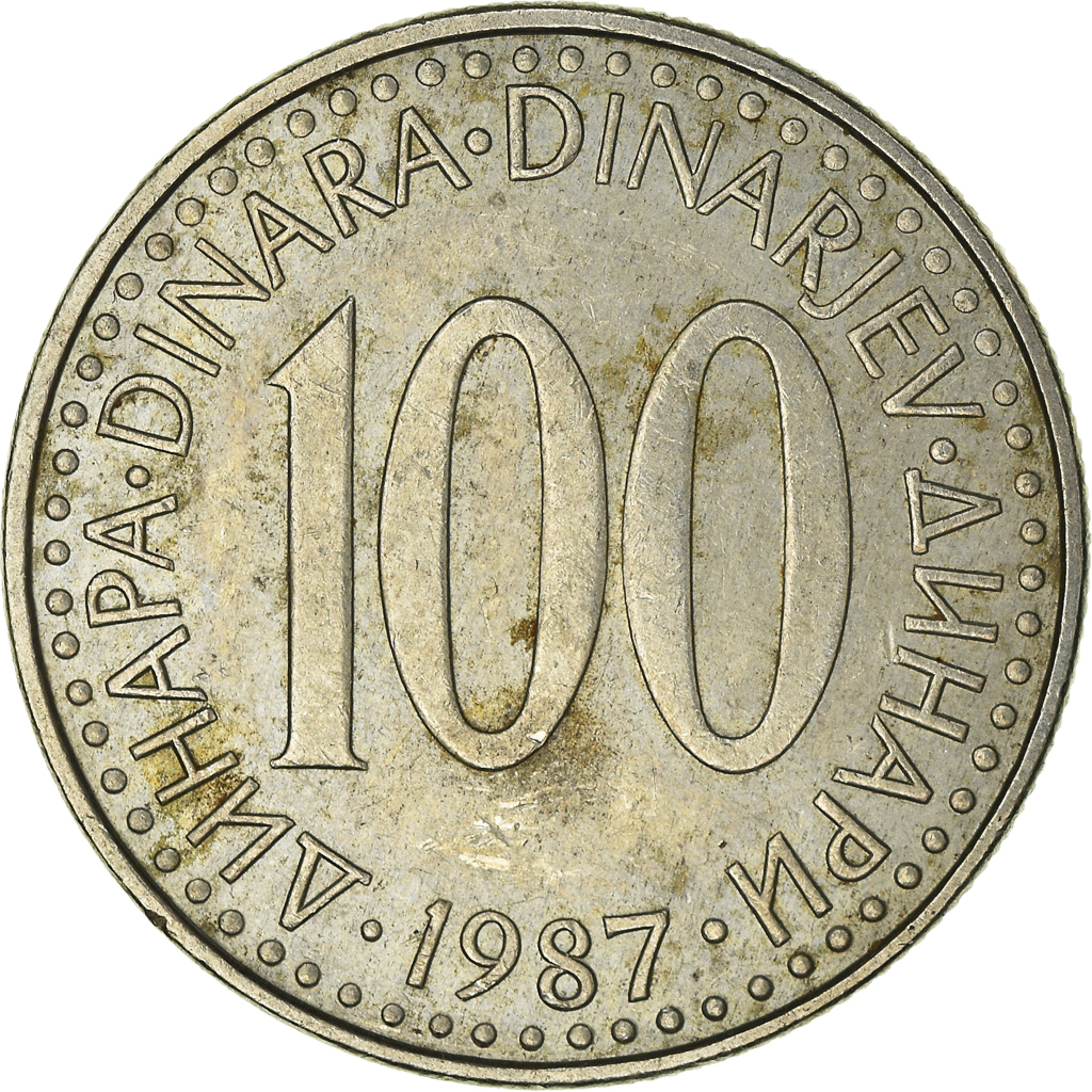 Moneda, Yugoslavia, 100 Dinara, 1987