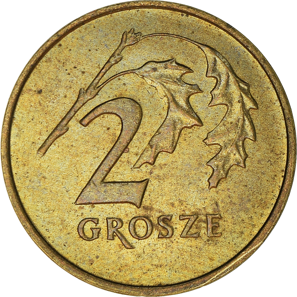 Moneda, Polonia, 2 Grosze, 1992