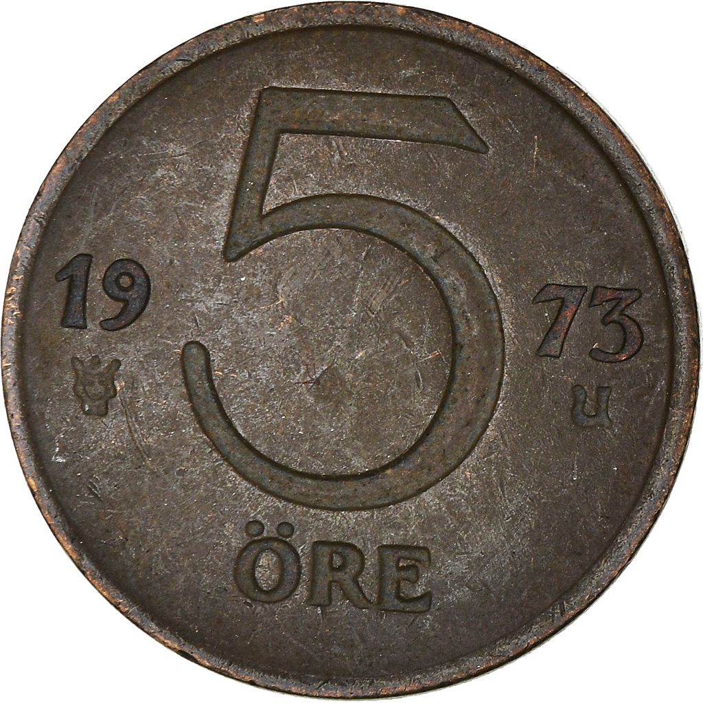 Moneda, Suecia, 5 Öre, 1973