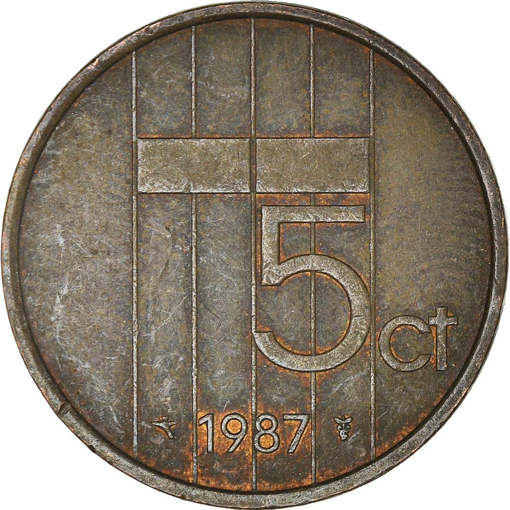 Moneda, Países Bajos, 5 Cents, 1987