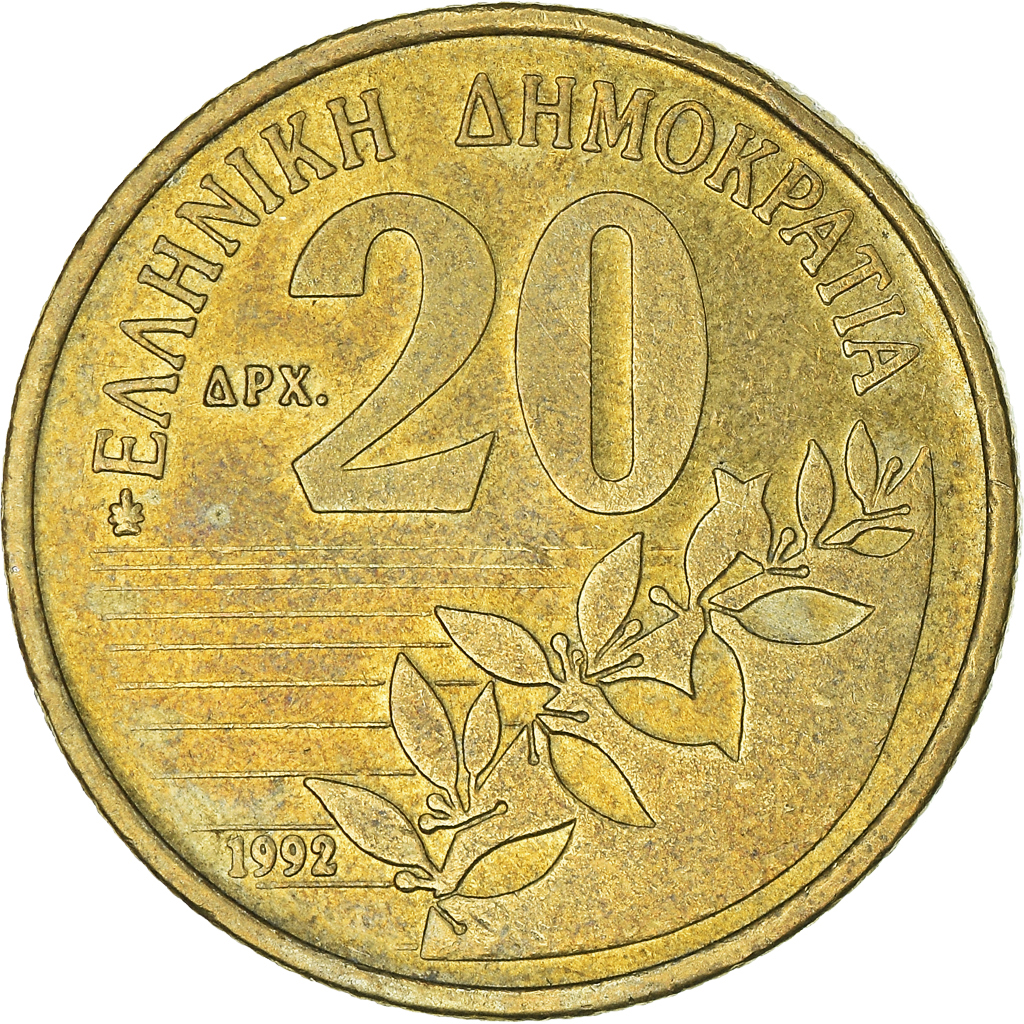 Moneda, Grecia, 20 Drachmes, 1992