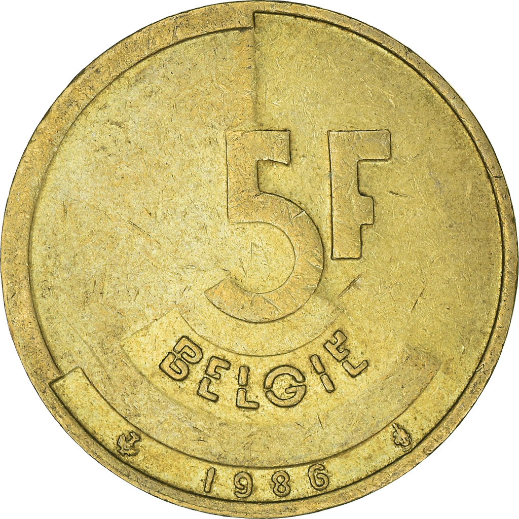 Moneda, Bélgica, 5 Francs, 5 Frank, 1986