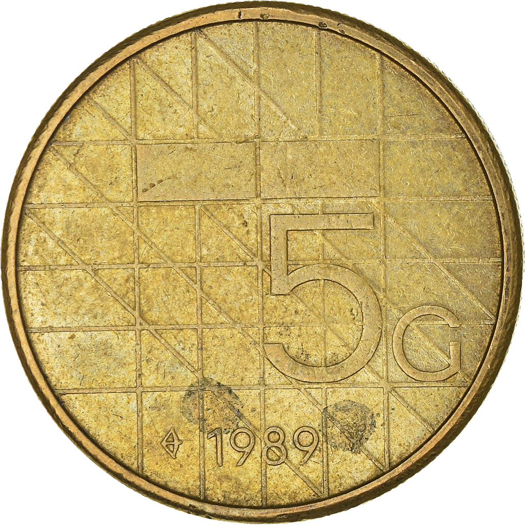 Moneda, Países Bajos, 5 Gulden, 1989