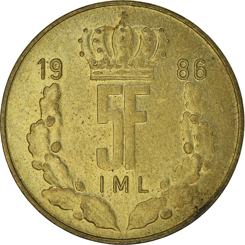 Moneda, Luxemburgo, 5 Francs, 1986