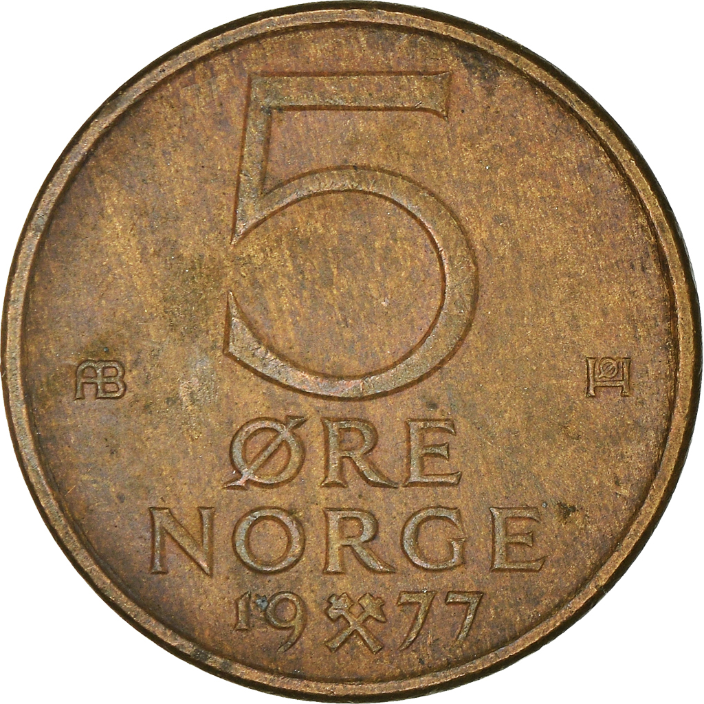 Moneda, Noruega, 5 Öre, 1977