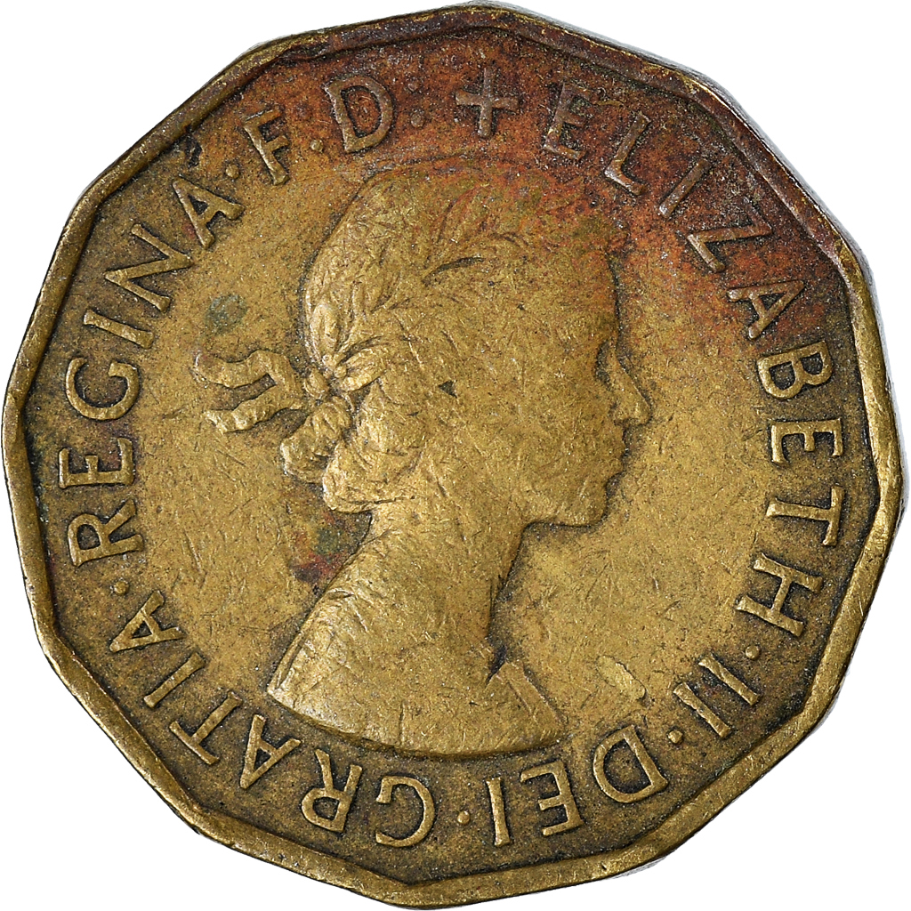 Moneda, Gran Bretaña, 3 Pence, 1954