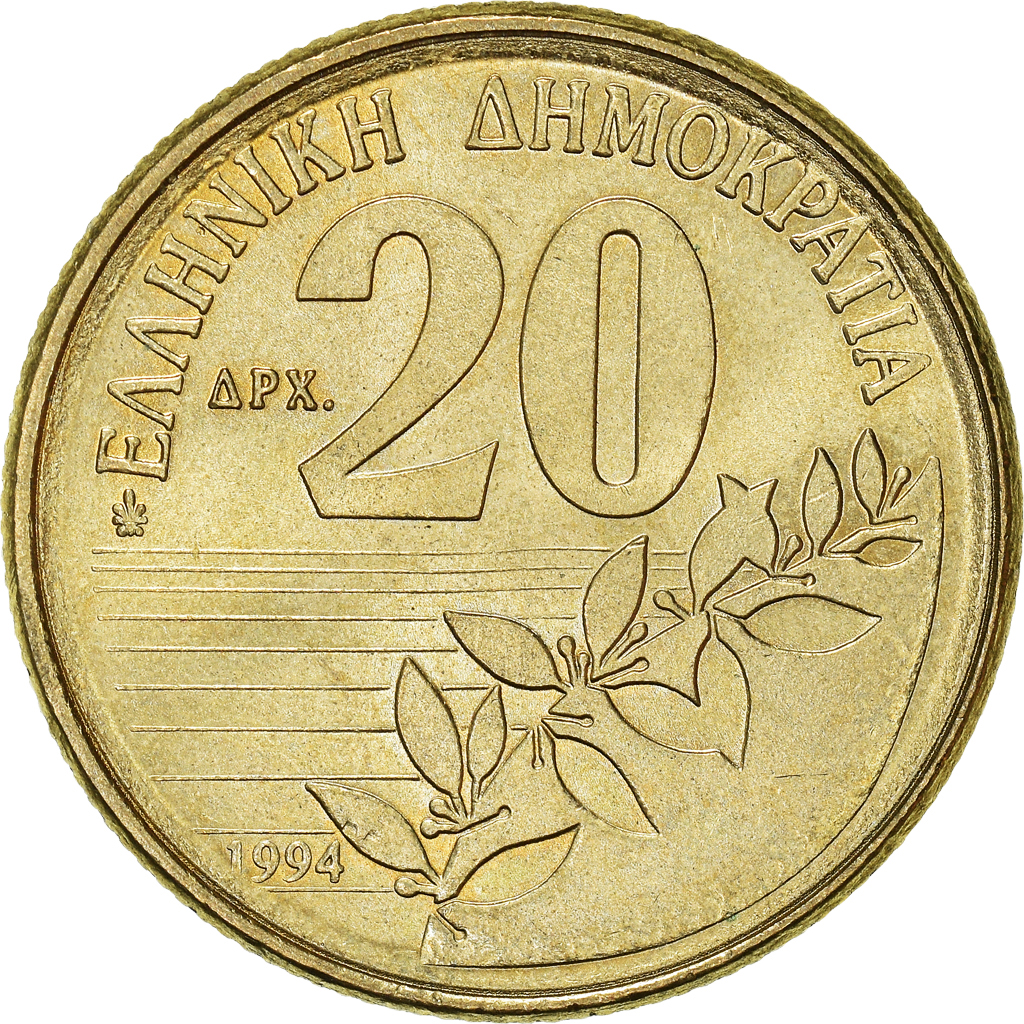Moneda, Grecia, 20 Drachmes, 1994
