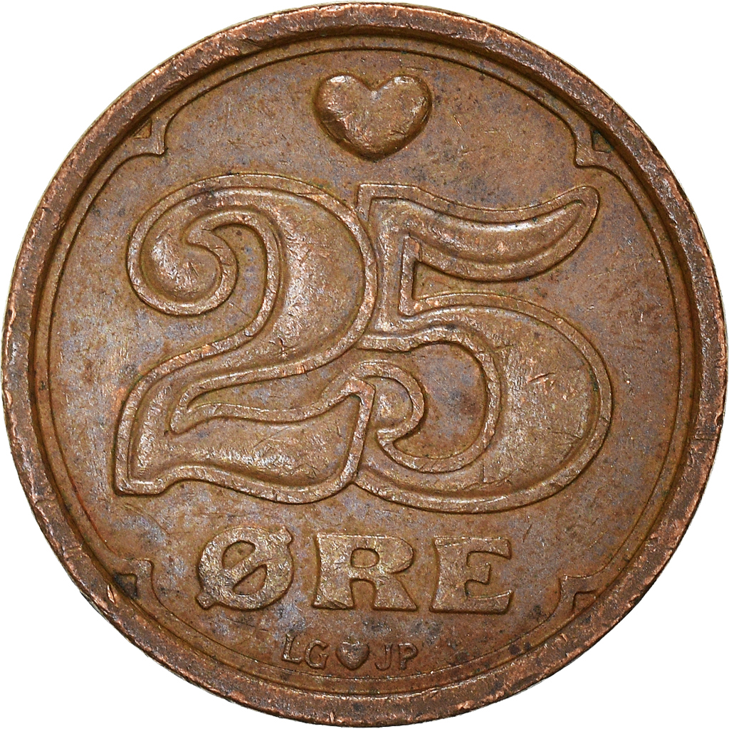 Moneda, Dinamarca, 25 Öre, 1990