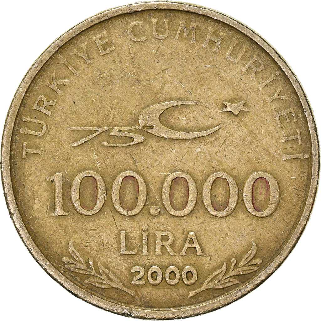 Moneda, Turquía, 100000 Lira, 100 Bin Lira, 2000
