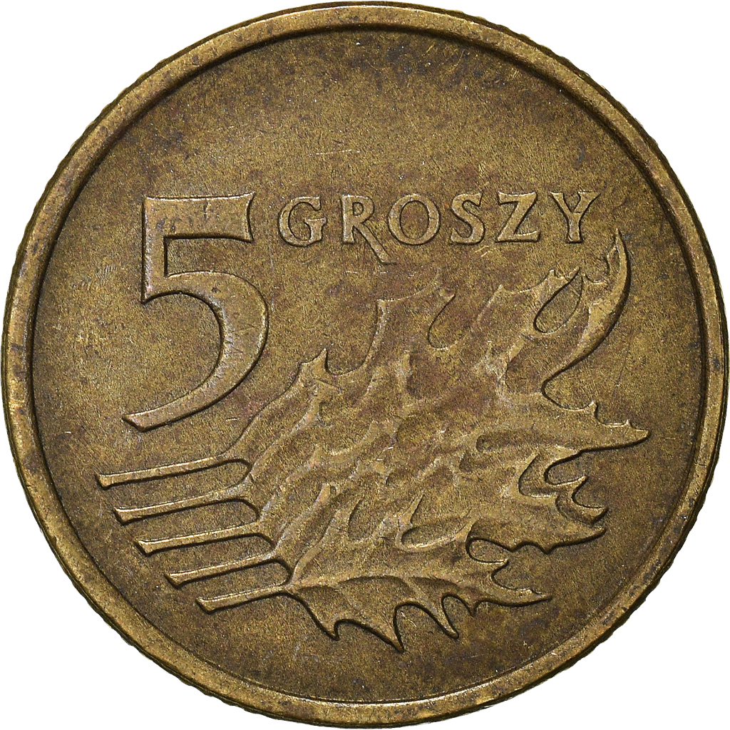 Moneda, Polonia, 5 Groszy, 2002