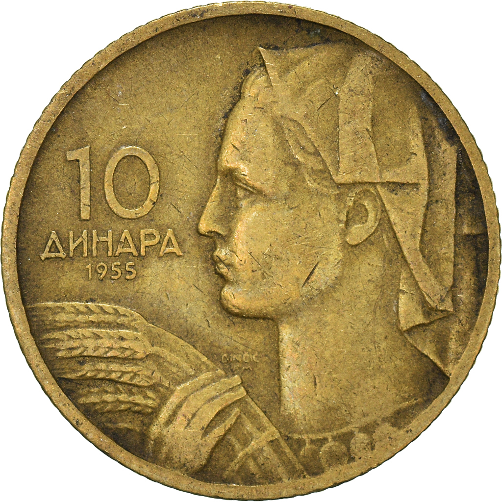 Moneda, Yugoslavia, 10 Dinara, 1955