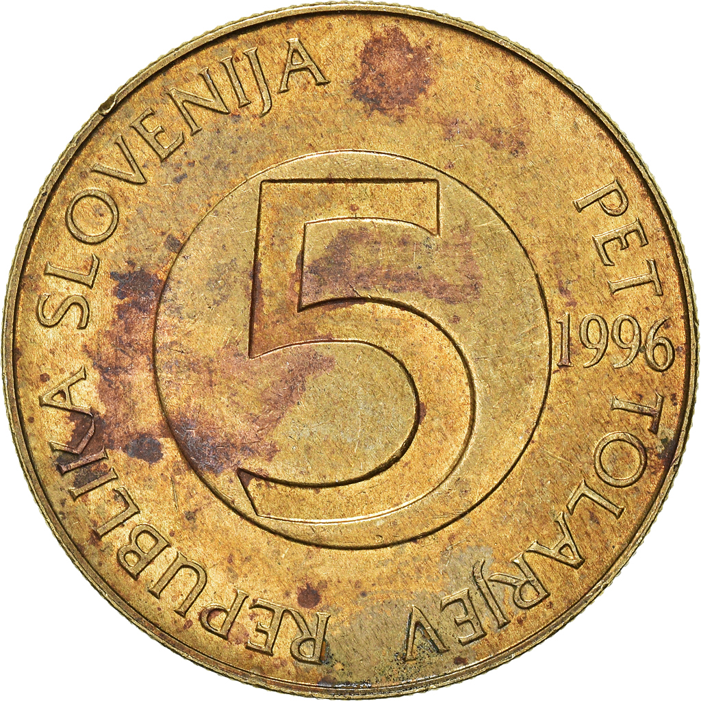 Moneda, Eslovenia, 5 Tolarjev, 1996