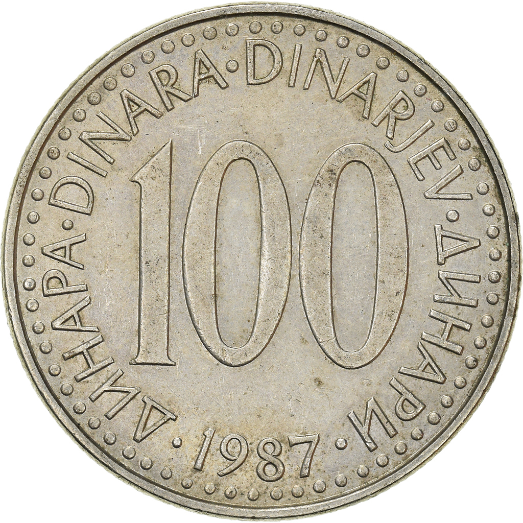 Moneda, Yugoslavia, 100 Dinara, 1987