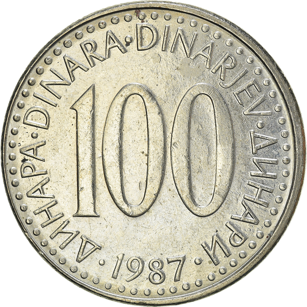 Moneda, Yugoslavia, 100 Dinara, 1987