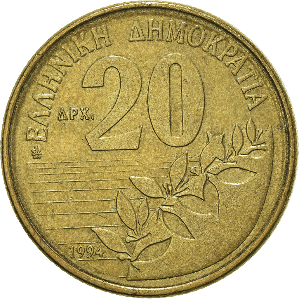 Moneda, Grecia, 20 Drachmes, 1994