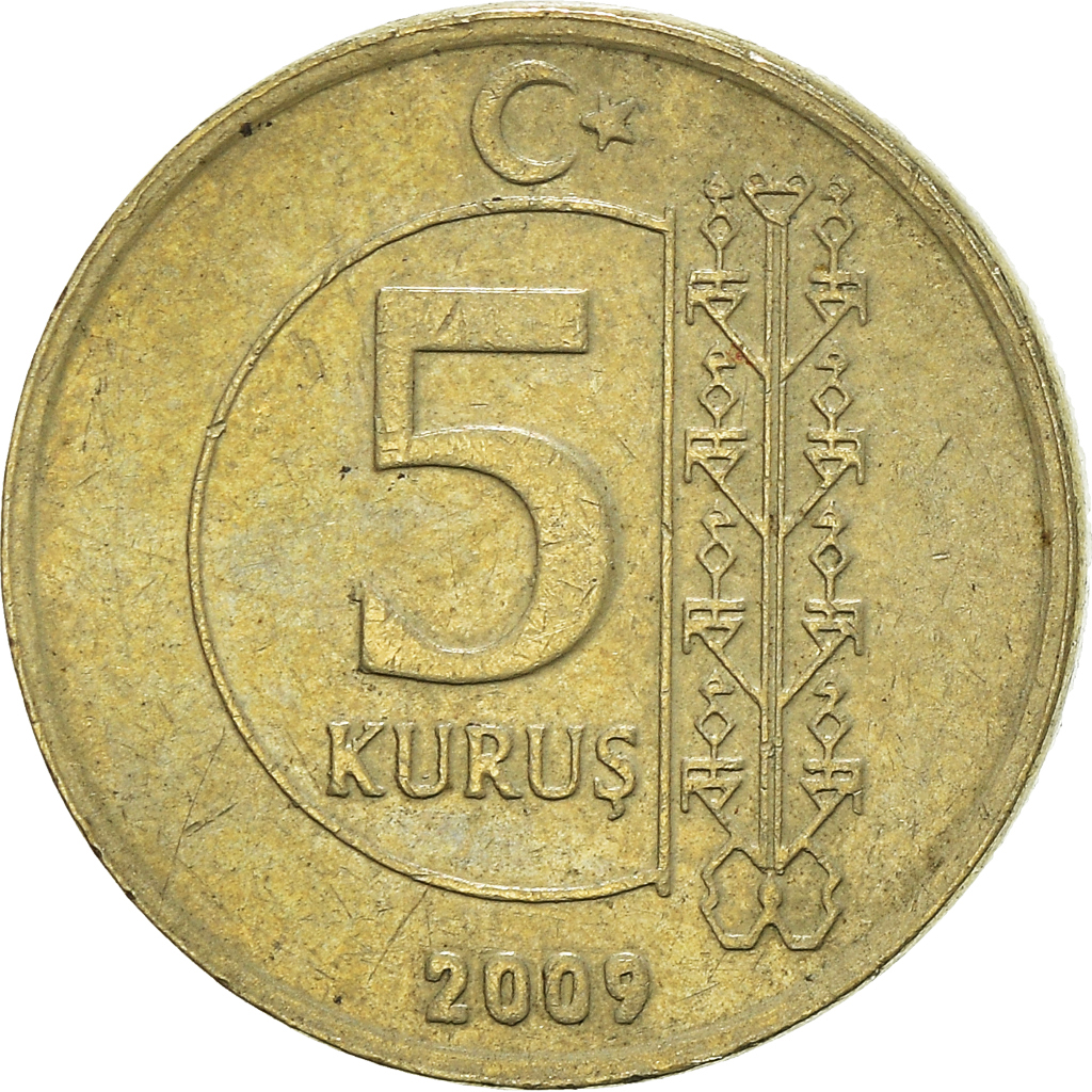 Moneda, Turquía, 5 Kurus, 2009