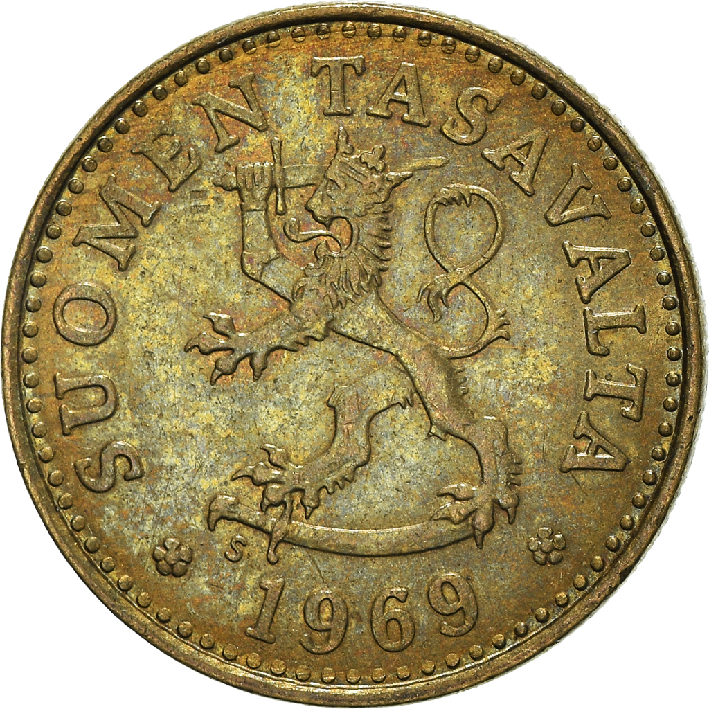 Moneda, Finlandia, 10 Pennia, 1969