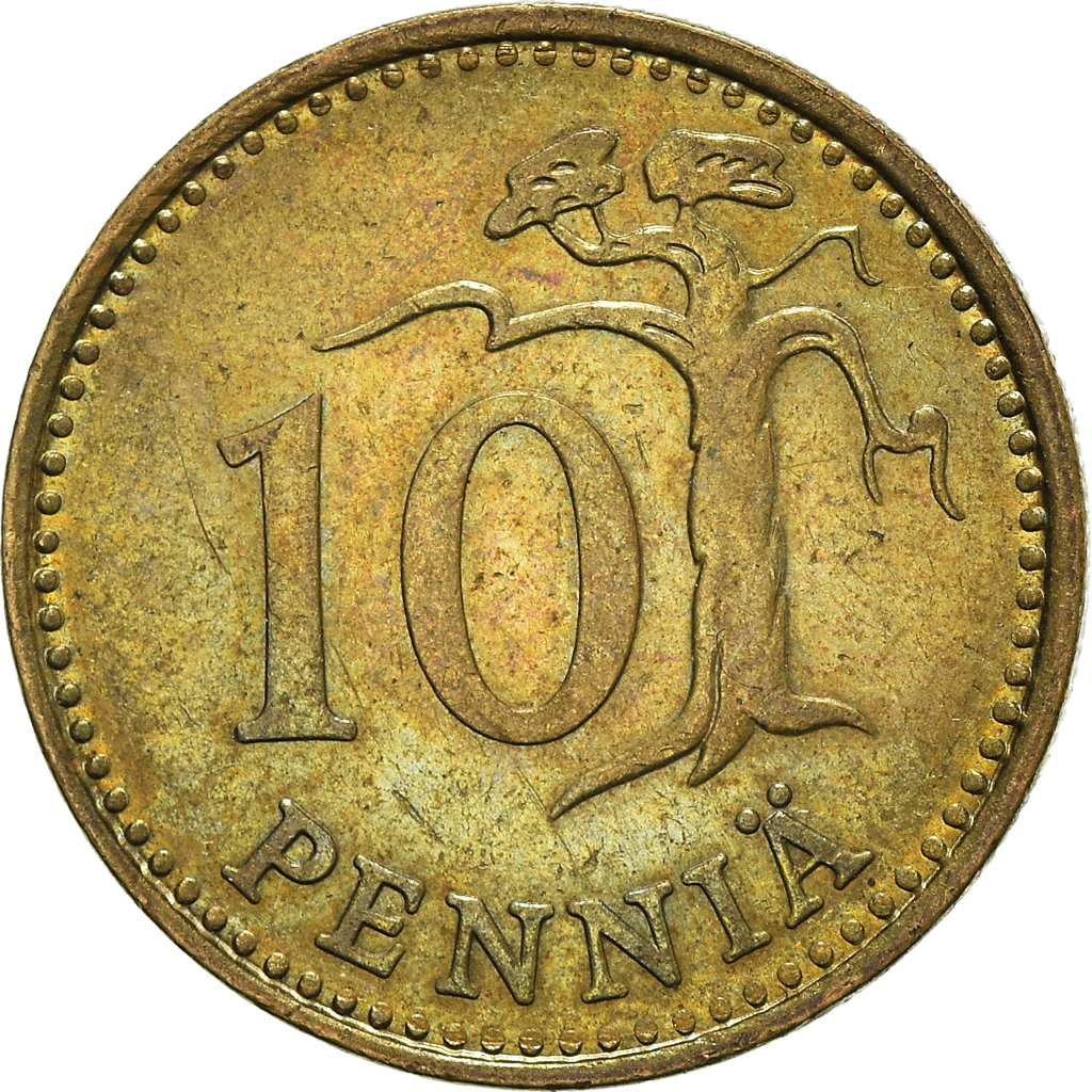 Moneda, Finlandia, 10 Pennia, 1969