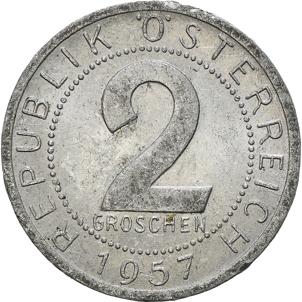 Moneda, Austria, 2 Groschen, 1957