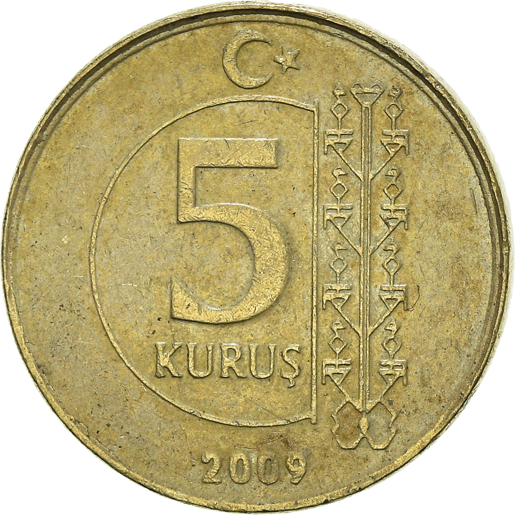 Moneda, Turquía, 5 Kurus, 2009
