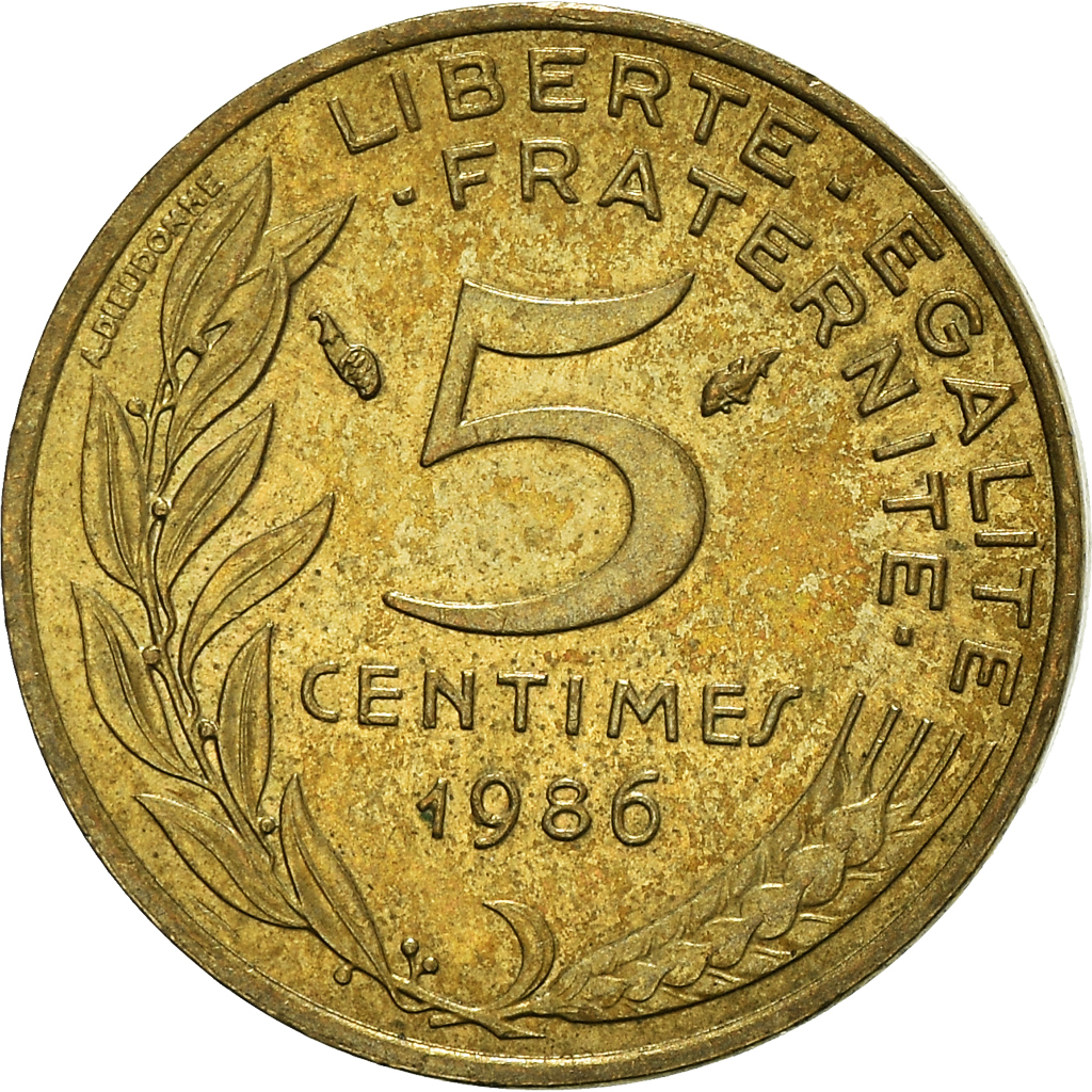 Moneda, Francia, 5 Centimes, 1986