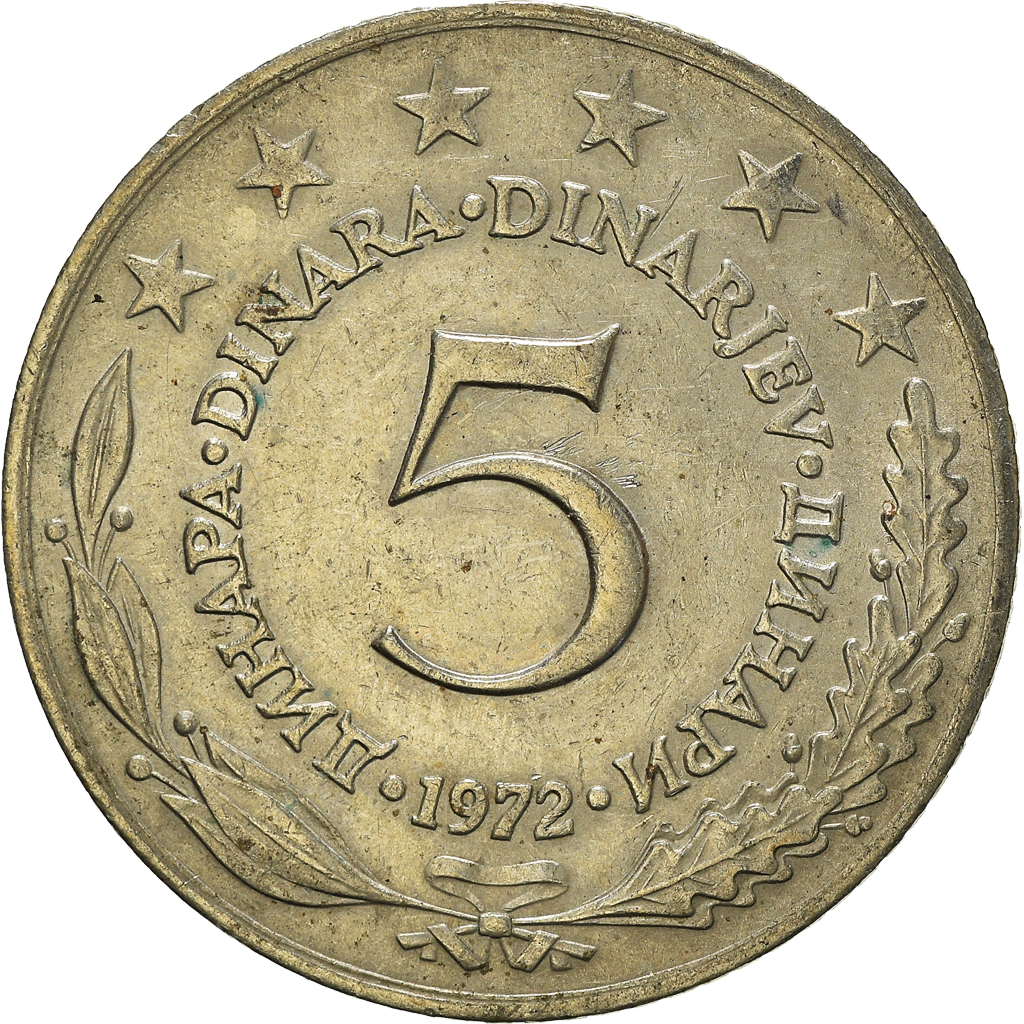Moneda, Yugoslavia, 5 Dinara, 1972