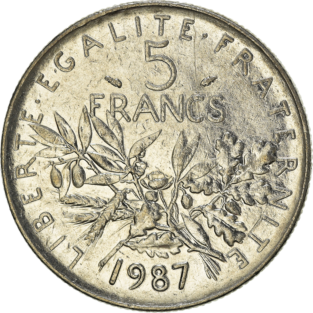 Moneda, Francia, 5 Francs, 1987