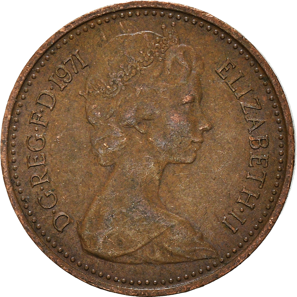 Moneda, Gran Bretaña, 1/2 New Penny, 1971