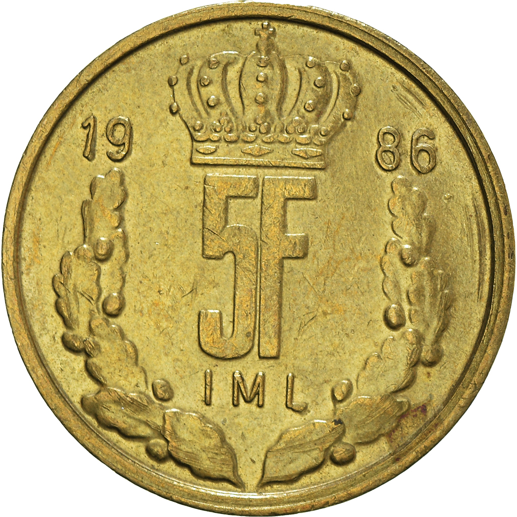 Moneda, Luxemburgo, 5 Francs, 1986