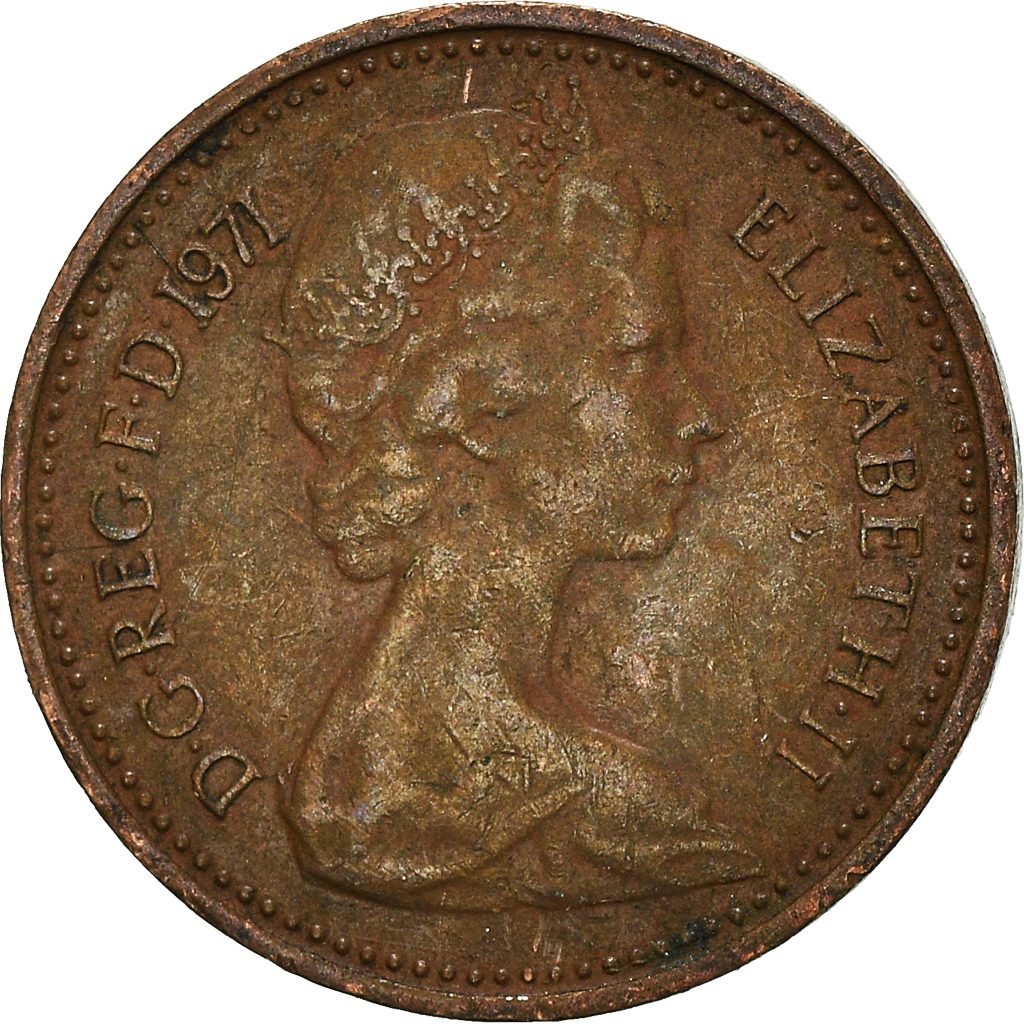 Moneda, Gran Bretaña, 1/2 New Penny, 1971