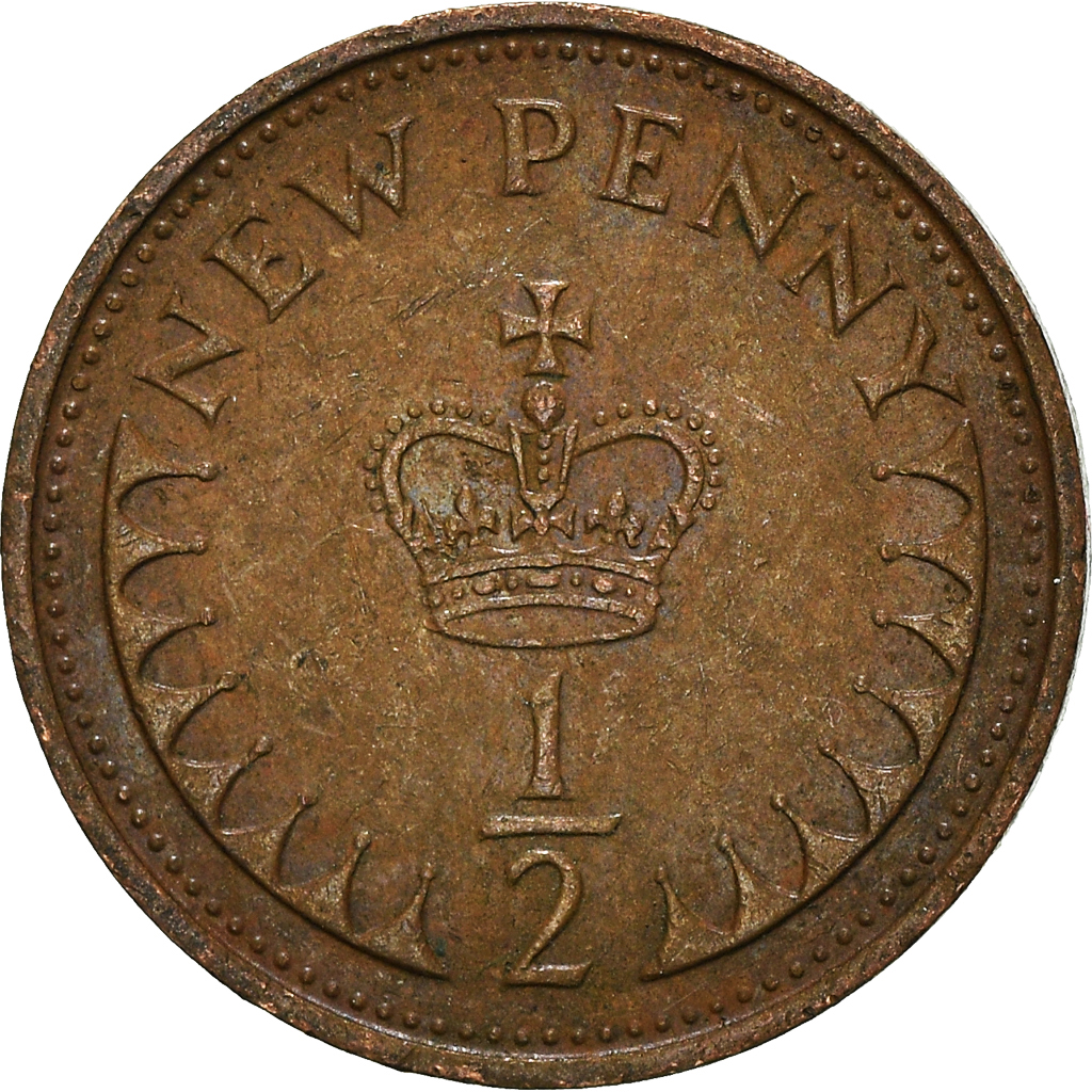 Moneda, Gran Bretaña, 1/2 New Penny, 1971