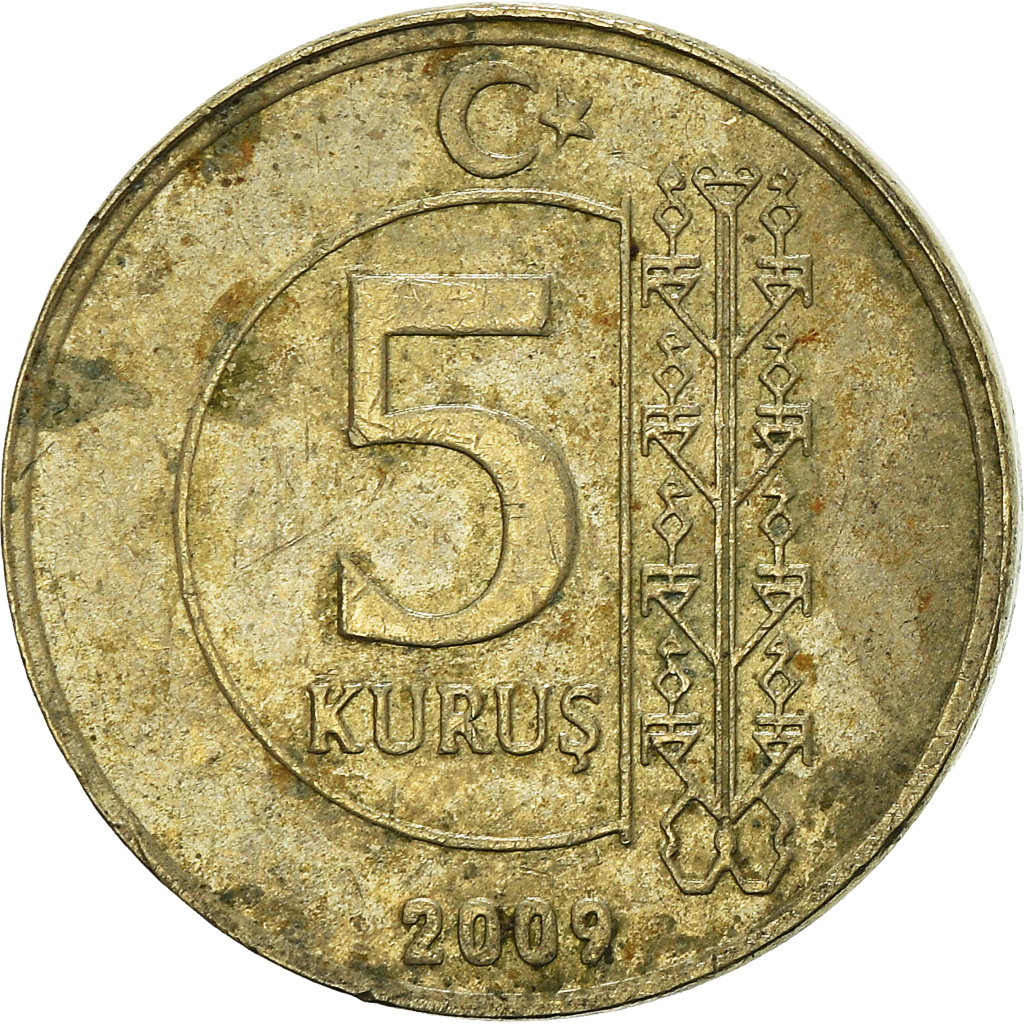 Moneda, Turquía, 5 Kurus, 2009