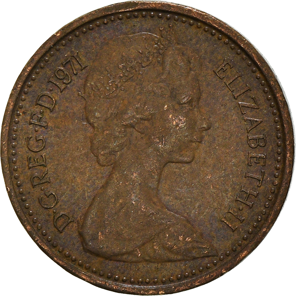 Moneda, Gran Bretaña, 1/2 New Penny, 1971