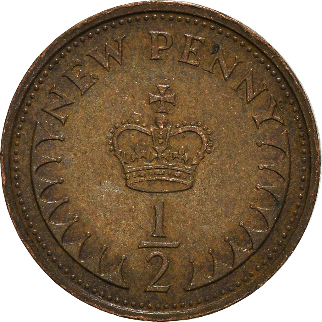 Moneda, Gran Bretaña, 1/2 New Penny, 1971