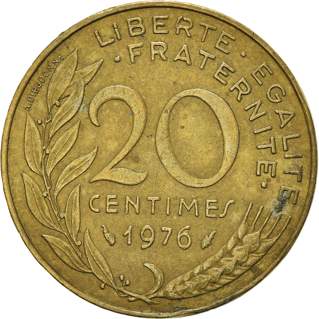 Moneda, Francia, 20 Centimes, 1976
