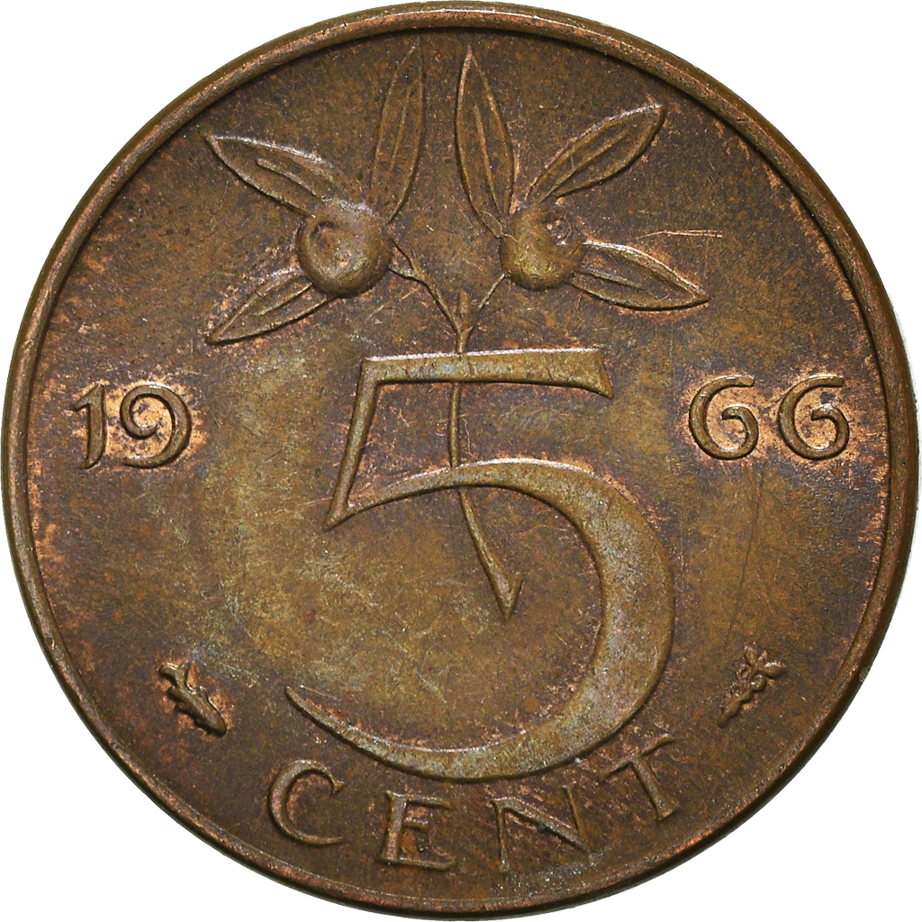 Moneda, Países Bajos, 5 Cents, 1966