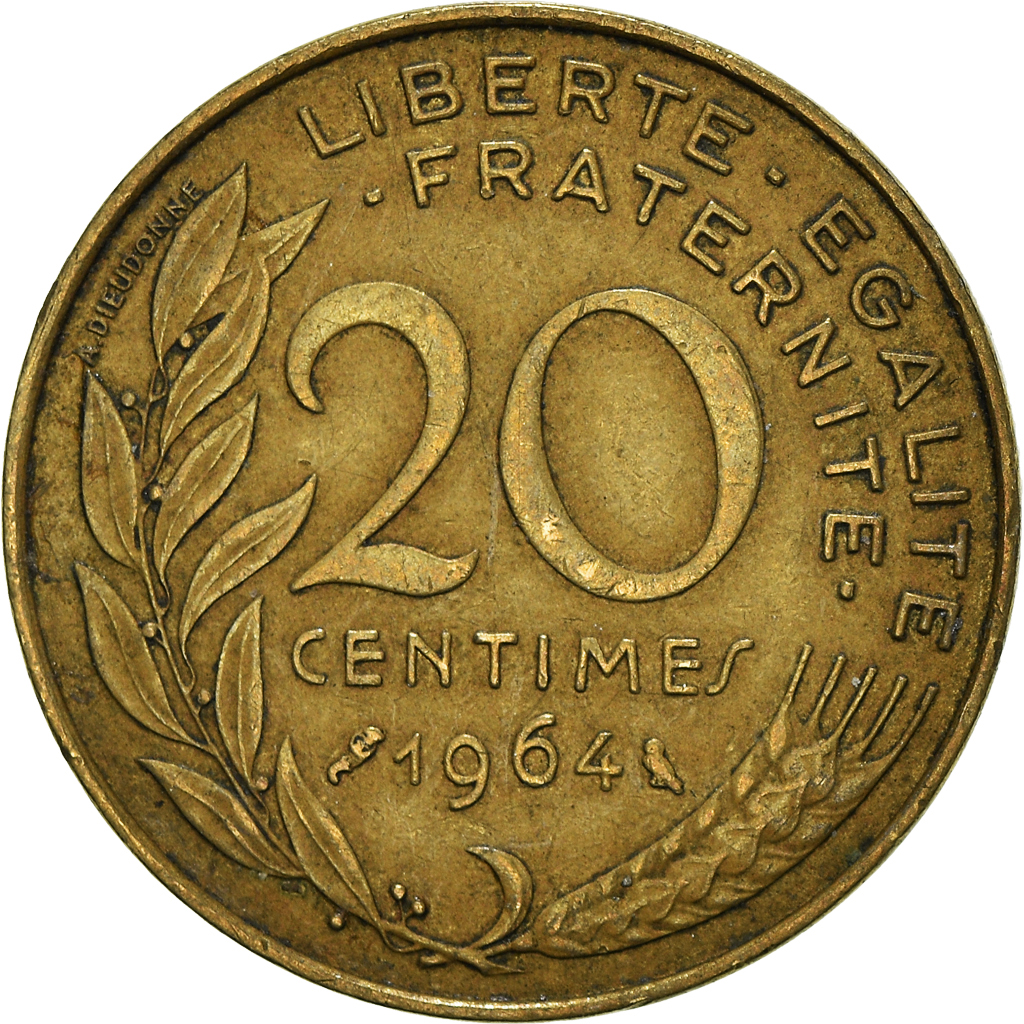 Moneda, Francia, 20 Centimes, 1964