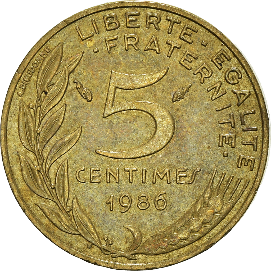 Moneda, Francia, 5 Centimes, 1986