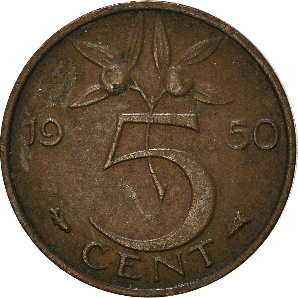 Moneda, Países Bajos, 5 Cents, 1950