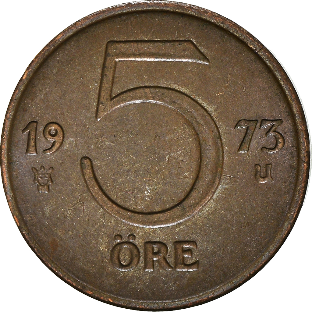 Moneda, Suecia, 5 Öre, 1973