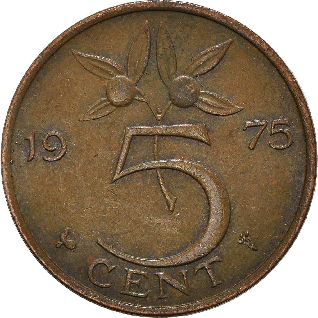 Moneda, Países Bajos, 5 Cents, 1975