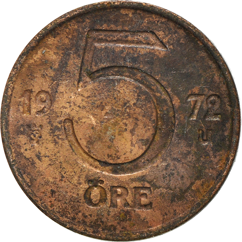 Moneda, Suecia, 5 Öre, 1972