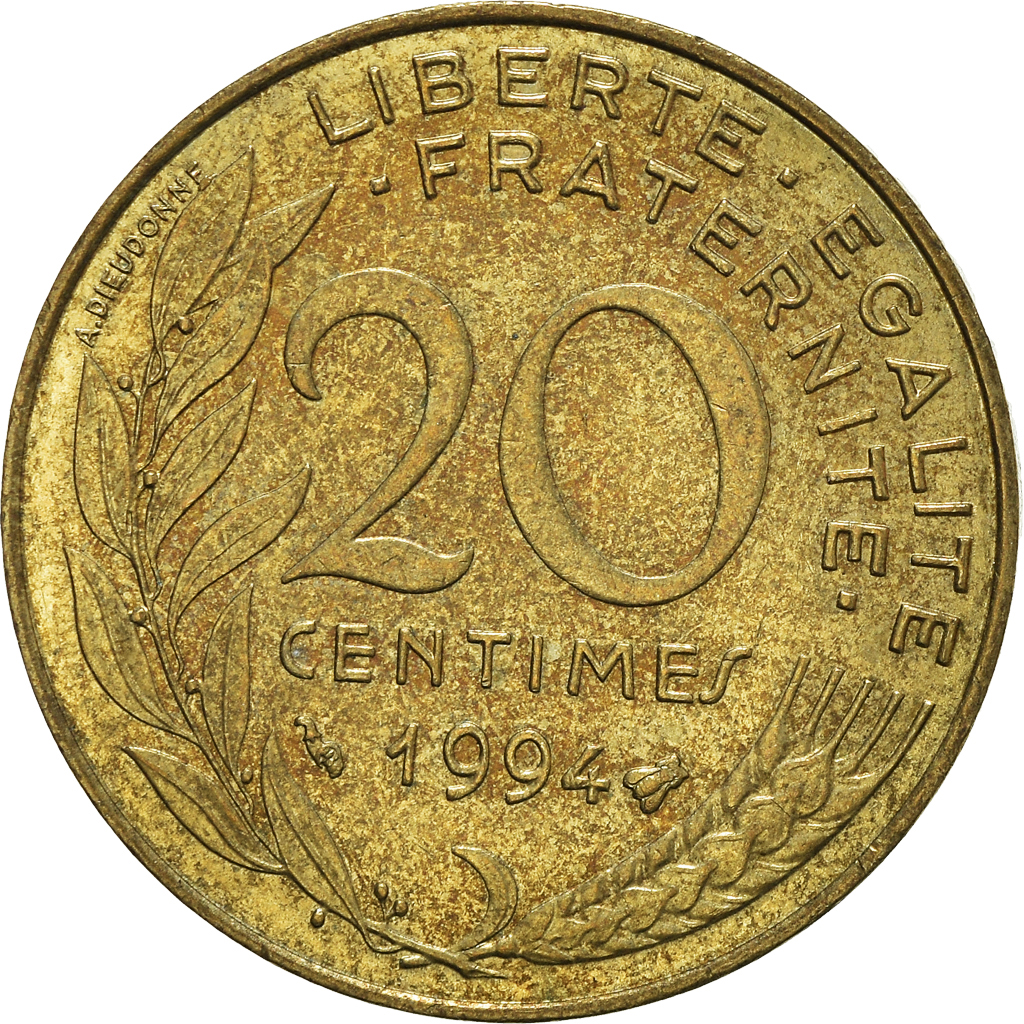 Moneda, Francia, 20 Centimes, 1994