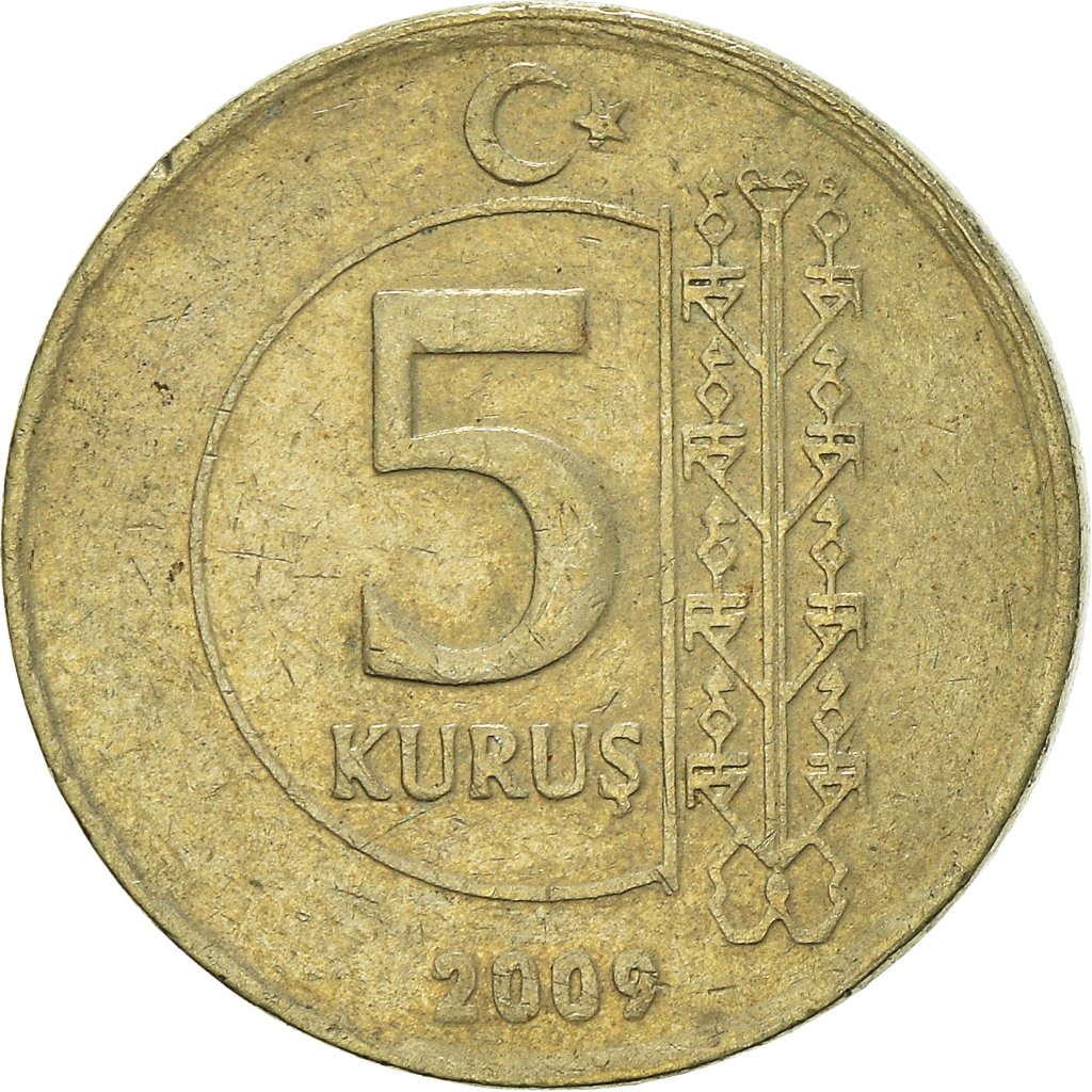 Moneda, Turquía, 5 Kurus, 2009
