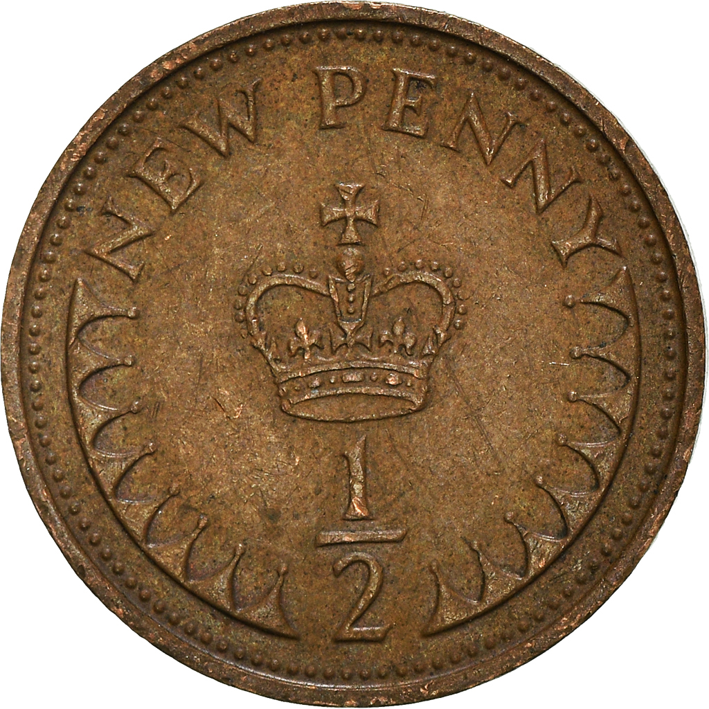 Moneda, Gran Bretaña, 1/2 New Penny, 1971