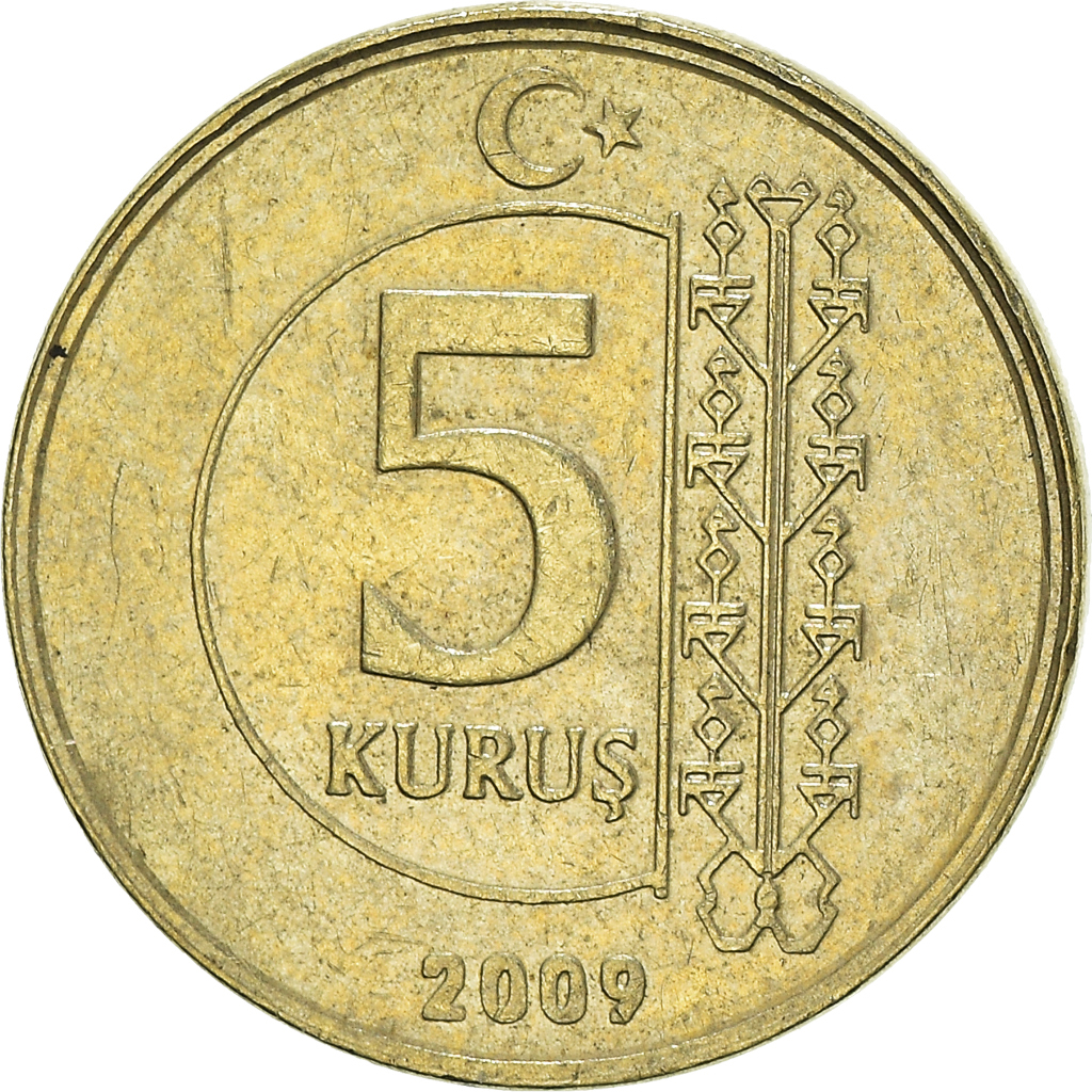 Moneda, Turquía, 5 Kurus, 2009