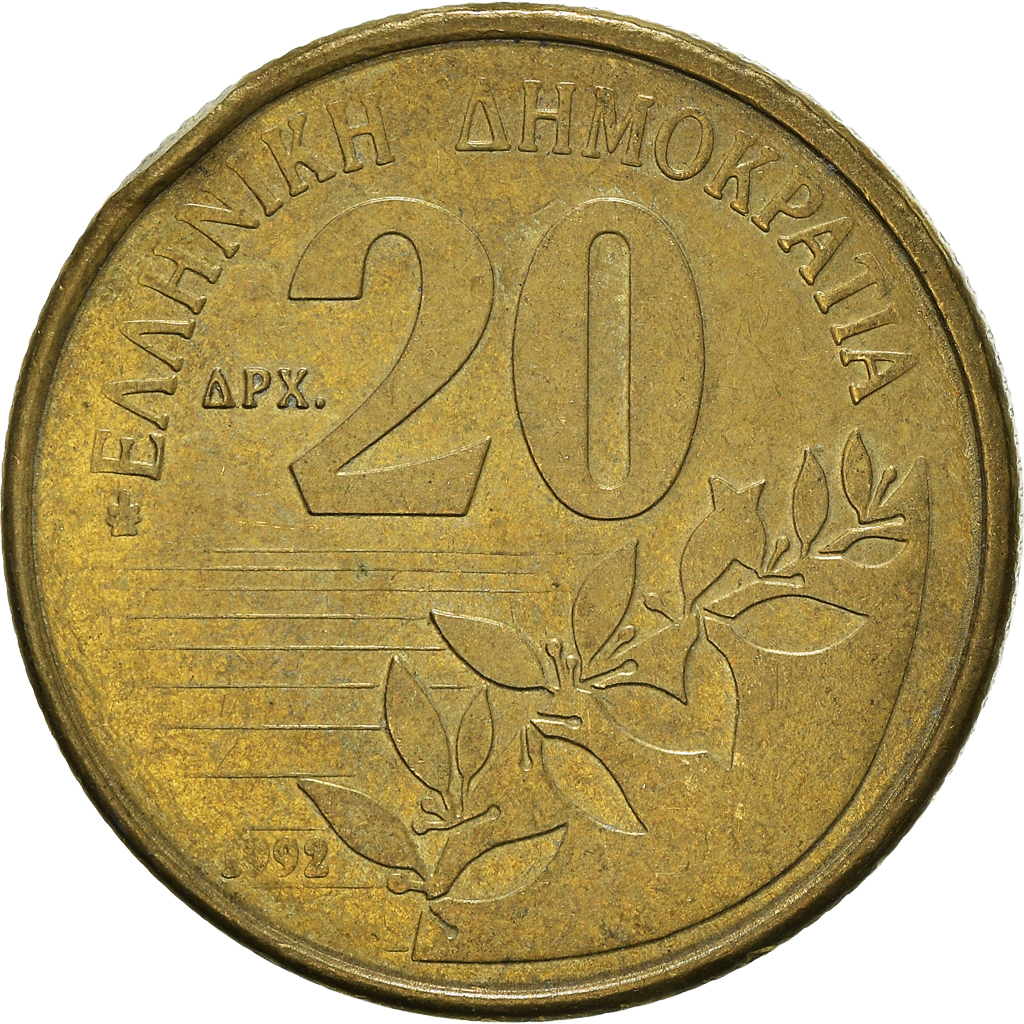 Moneda, Grecia, 20 Drachmes, 1992