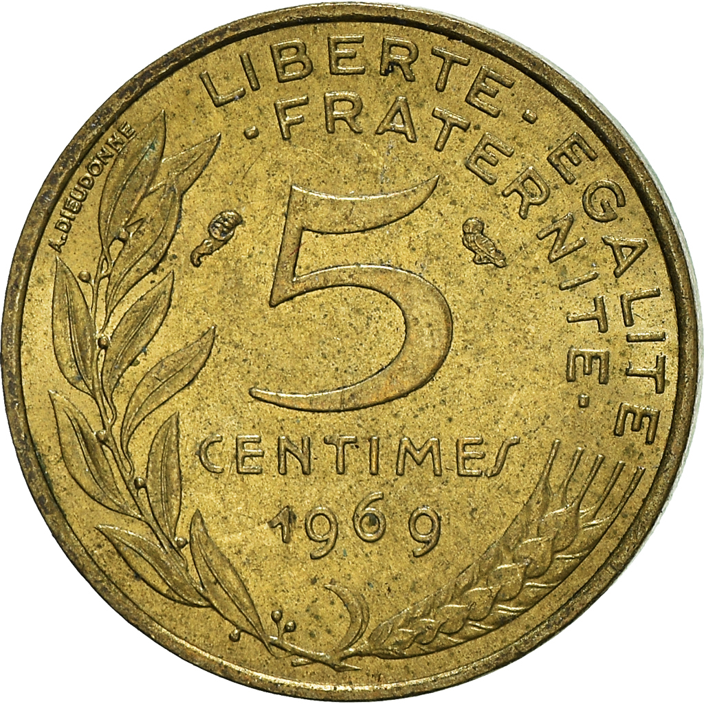 Moneda, Francia, 5 Centimes, 1969