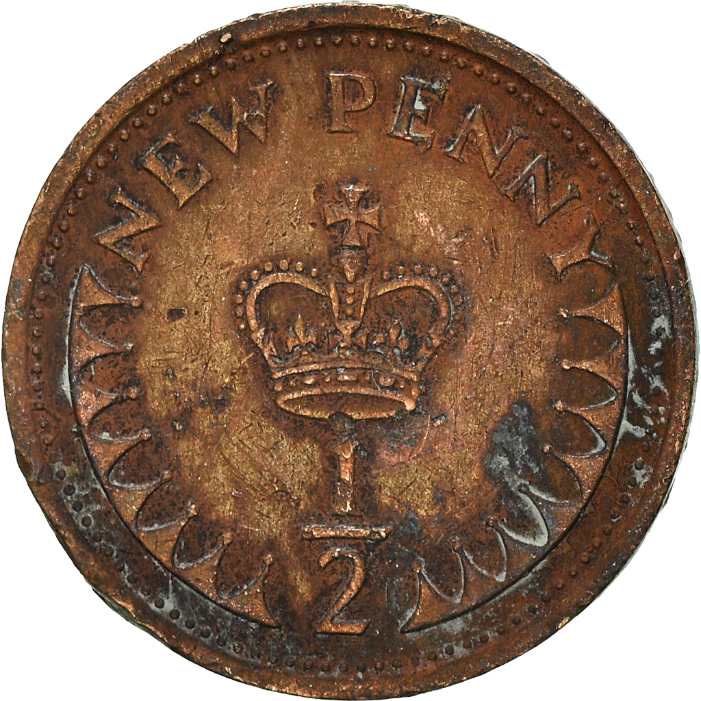 Moneda, Gran Bretaña, 1/2 New Penny, 1973